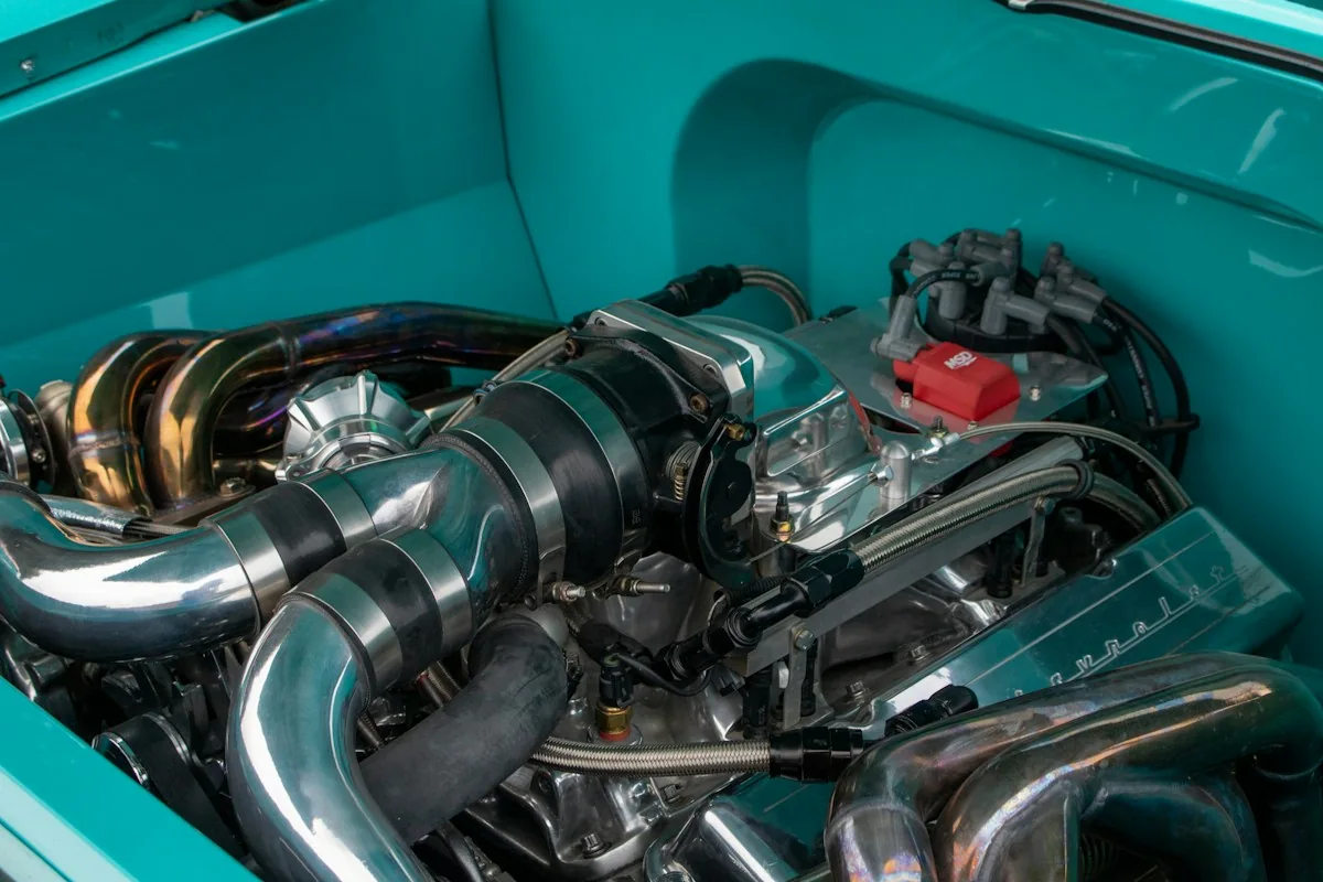 A close up of a car engine in a vehicle